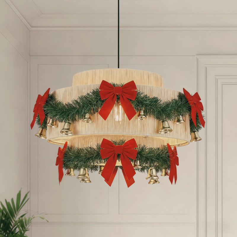Lustre tambour à 3 lumières avec accents en fer forgé