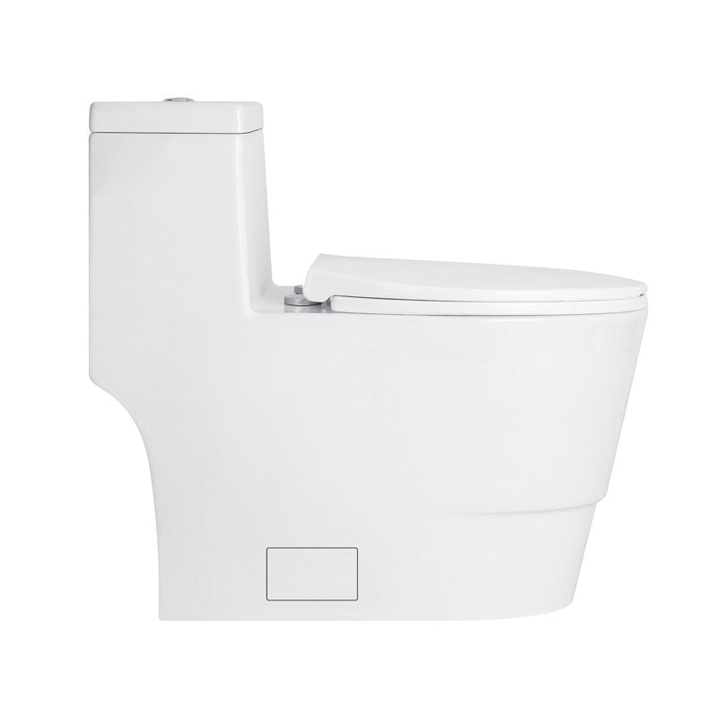 White Modern Ceramic Elongated Double Flush With Seat Lid & Wax Ring
