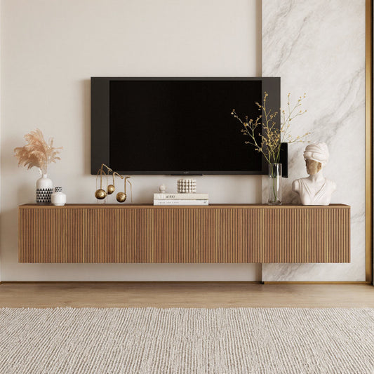 Elegant 69" Floating Black TV Stand with 16-Color LED Lights - Modern Wall-Mounted Audio-Video Unit for 55" to 65" TVs