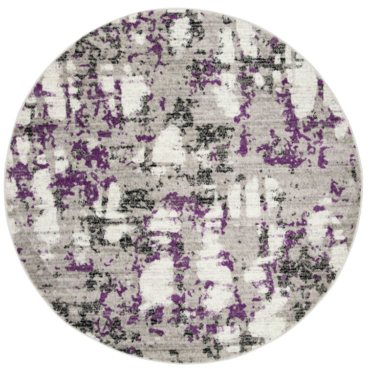 Jeter Abstract Gray/Purple Area Rug 8 ft Round