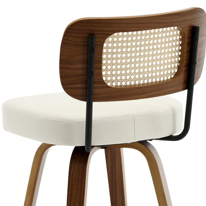 Julieza Swivel Upholstered Rattan Bar Stool