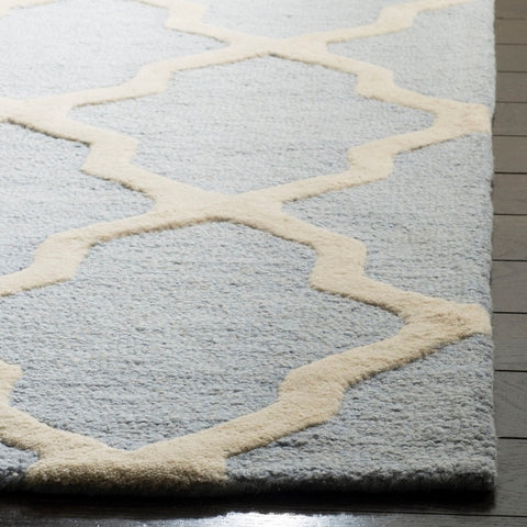 Cannen Geometric Handmade Tufted Wool Light Blue/Ivory Area Rug 3 x 5 ft