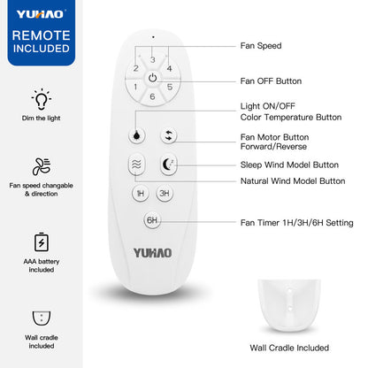 Farmhouse 52 in. integrated Ceiling Fan without Light, with Remote Control and 3 Solid Wood Blades