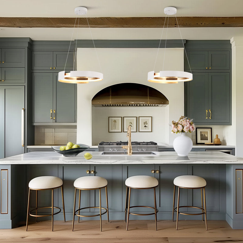 Kissey 1 - Lustre tambour moderne à LED dimmable, blanc et or