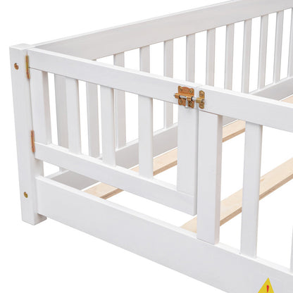 Lit plateforme Finka pour enfants avec barrière et porte (lit Queen en chêne blanc)