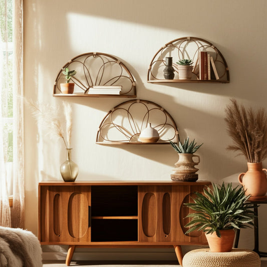 Set of 2 Boho Coastal Flower Arched Metal Wall Shelves - 24 in x 10 in x 13 in.