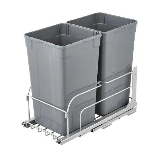 Double 27QTx2 Pullout Waste Container Under Cabinet Kitchen Bin Trash Can