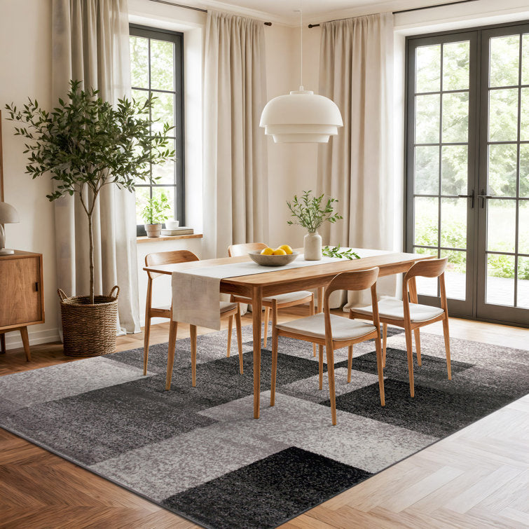 Damarus Geometric Gray/Ivory/Black Area Rug