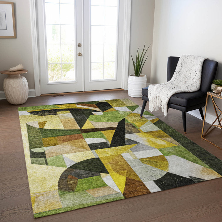 Xhevrie machine washable indoor / outdoor green rug 8x10