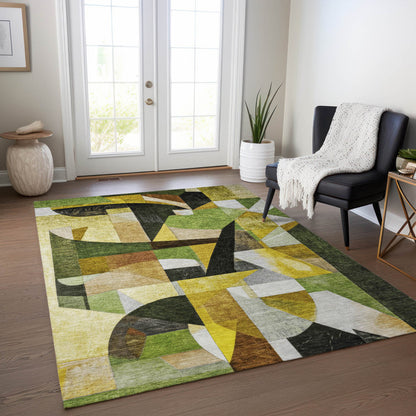 Xhevrie machine washable indoor / outdoor green rug 8x10