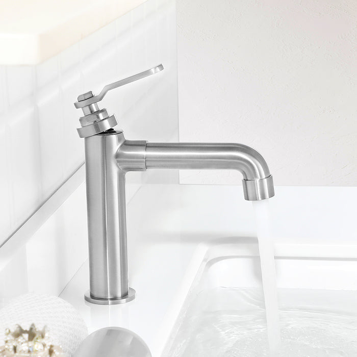 Newater Single Handle Bathroom Sink Faucet with Pop Up Drain, Deck Plate and Cupc Water Supply Lines, Brushed Nickel