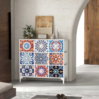 Commode de chambre à coucher, commode haute à 9 tiroirs, meuble de rangement, 100 cm H x 92 cm L x 29,7 cm P, style vintage