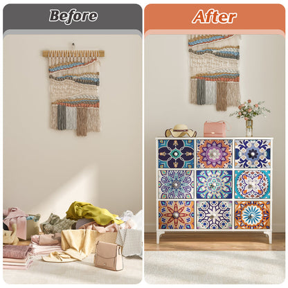 Commode de chambre à coucher, commode haute à 9 tiroirs, meuble de rangement, 100 cm H x 92 cm L x 29,7 cm P, style vintage