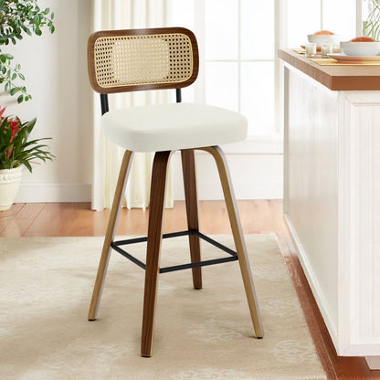 Julieza Swivel Upholstered Rattan Bar Stool