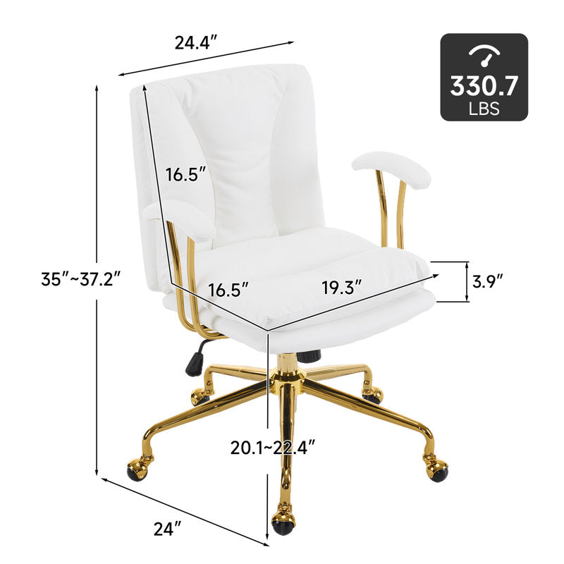 24" W Swivel Upholstered PU Office Chair (White n Gold)