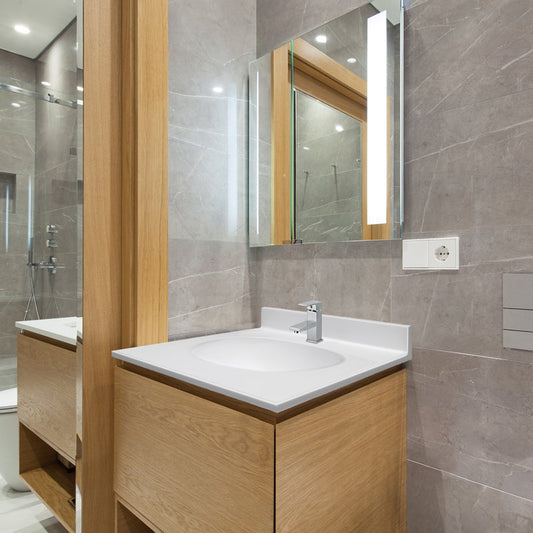 Plan de toilette en marbre reconstitué de 48 cm (19 po) avec dosseret, emballage amélioré, blanc 