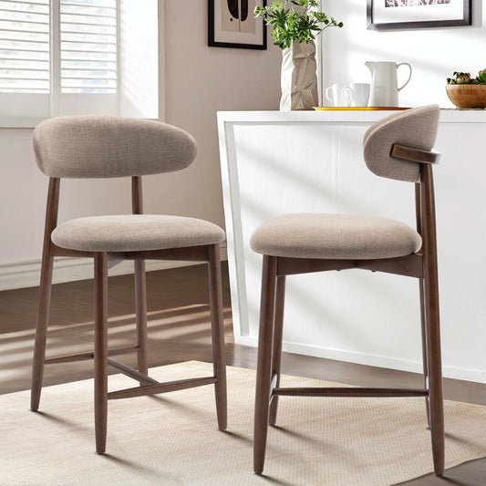 Tabouret de bar rembourré en bois massif couleur camel