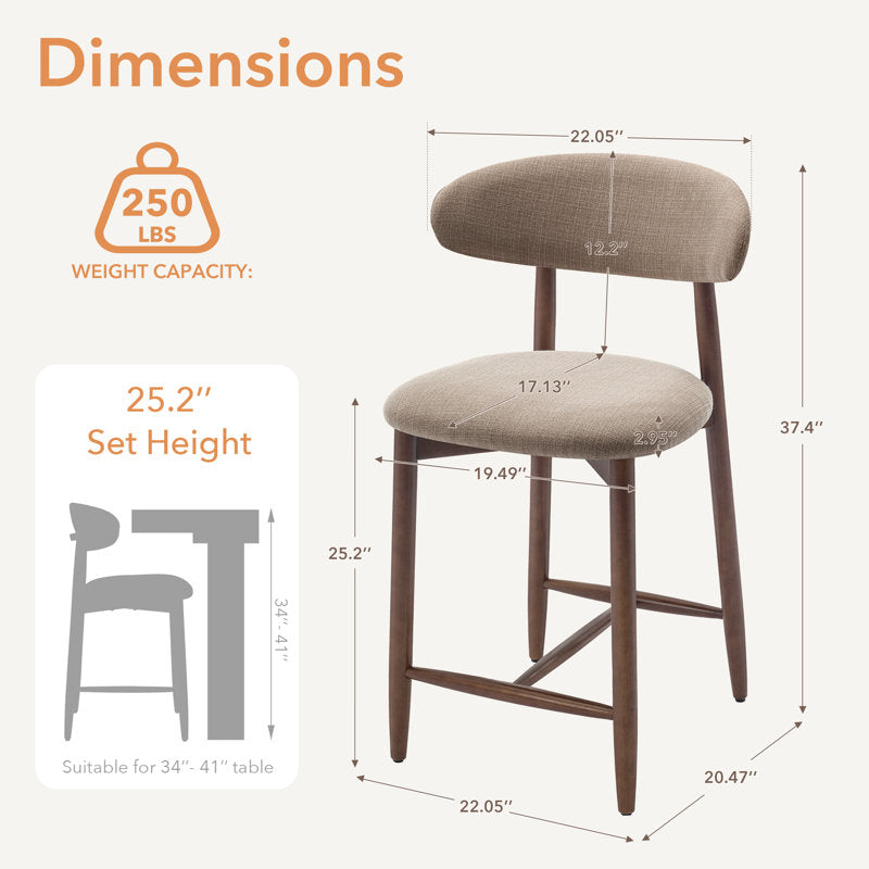Tabouret de bar rembourré en bois massif couleur camel