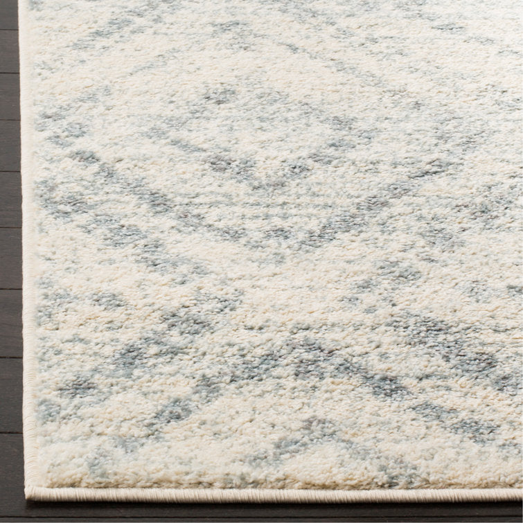 Muniz Performance Carpet Ivory/Light Blue Area Rug 10 ft sqaure