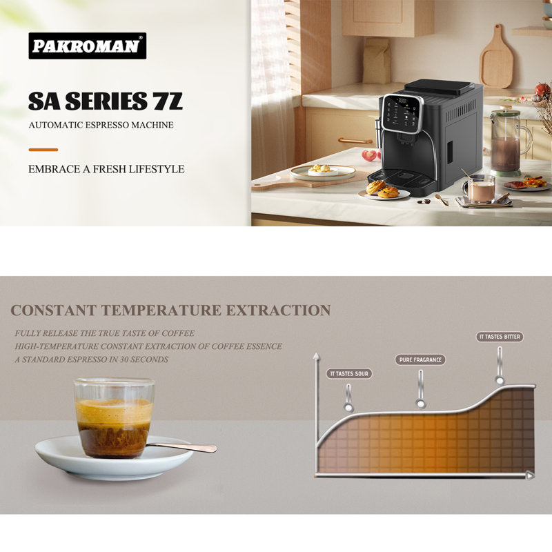 Fully Automatic Espresso Machine Milk Frother+19 Bar Italian Ulka Touch Display+Burr Grinder