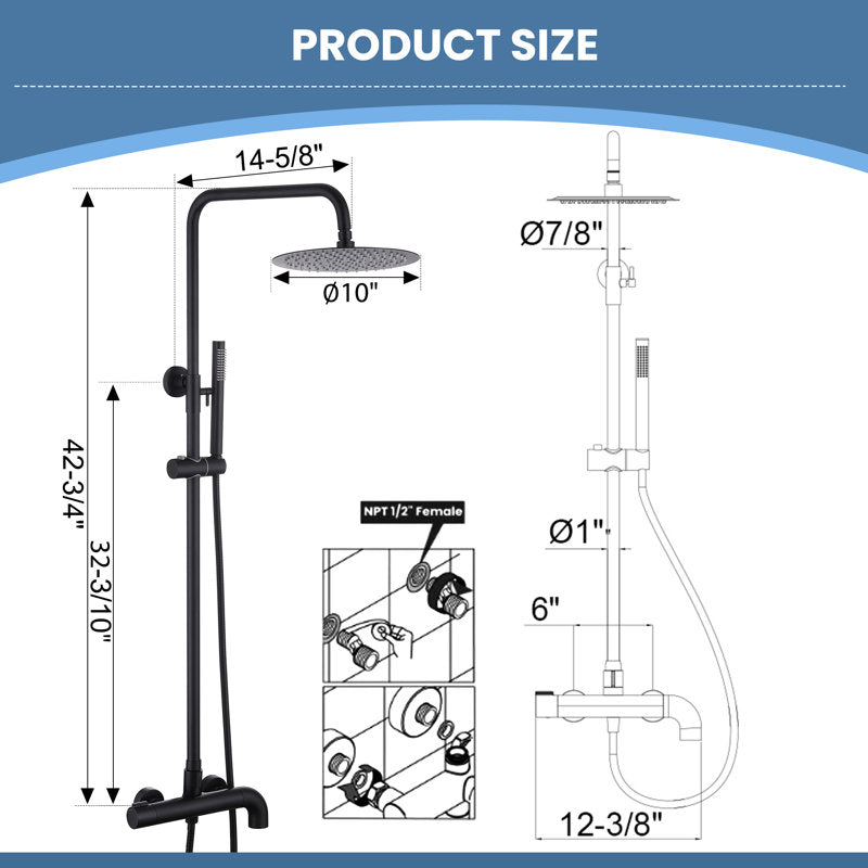 Height Adjustable Solid Brass 3 - Functions Wall Mounted Outdoor Complete Shower System