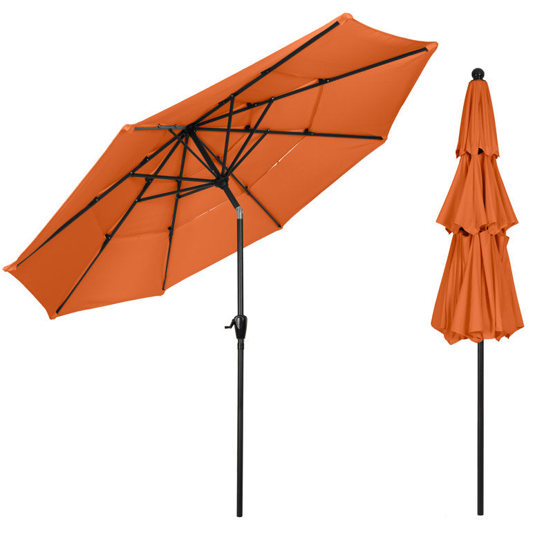 Bettine 10' Market Patio Umbrella - 3-Tiered Sunshade with Push Button Tilt and Easy-Open Crank - Outdoor Umbrella for Deck, Yard, or Pool by Pure Garden