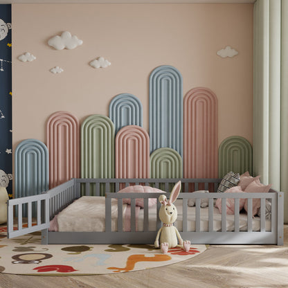 Lit plateforme Finka pour enfants avec barrière et porte (lit Queen en chêne blanc)