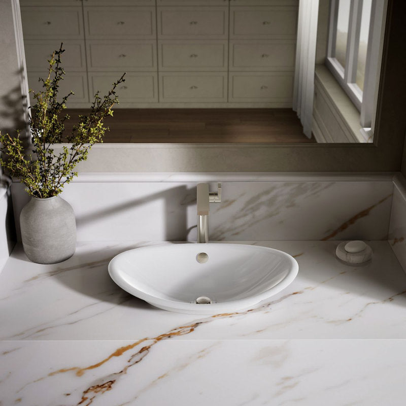 Iron Plains Metal Oval Vessel Bathroom Sink with Overflow W White