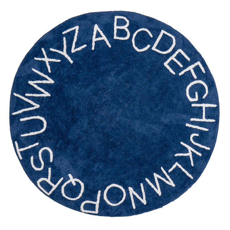 Kids Washable Round Alphabet Rug 4 ft Round Blue