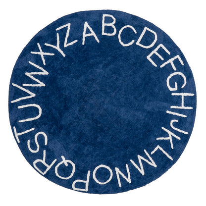 Kids Washable Round Alphabet Rug 4 ft Round Blue