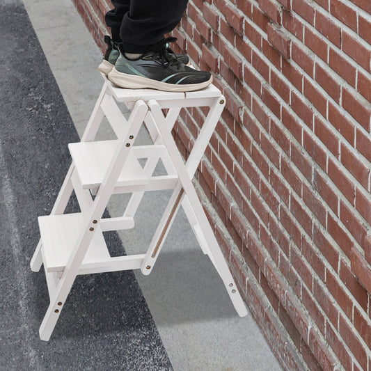 3-Step Wooden Folding Stepladder Stool