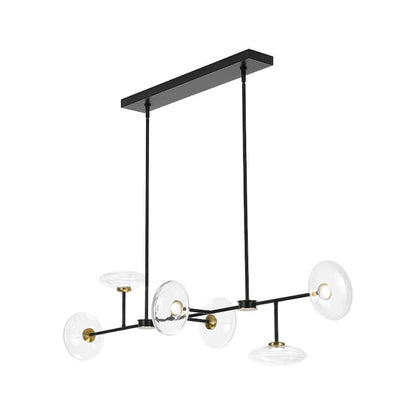 Lustre ovale linéaire à 6 lumières avec éclairage LED dimmable pour îlot de cuisine (laiton noir)