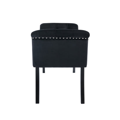 Tufted Black Velvet Bench with Rubberwood Legs