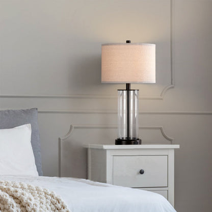 Quinita 23" Glass Table Lamp Set with Touch Control, LED Bulbs, USB Ports