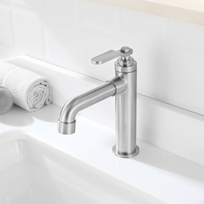 Newater Single Handle Bathroom Sink Faucet with Pop Up Drain, Deck Plate and Cupc Water Supply Lines, Brushed Nickel