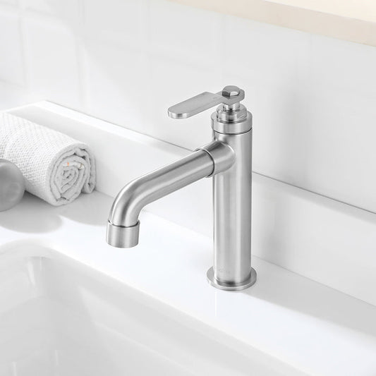 Newater Single Handle Bathroom Sink Faucet with Pop Up Drain, Deck Plate and Cupc Water Supply Lines, Brushed Nickel