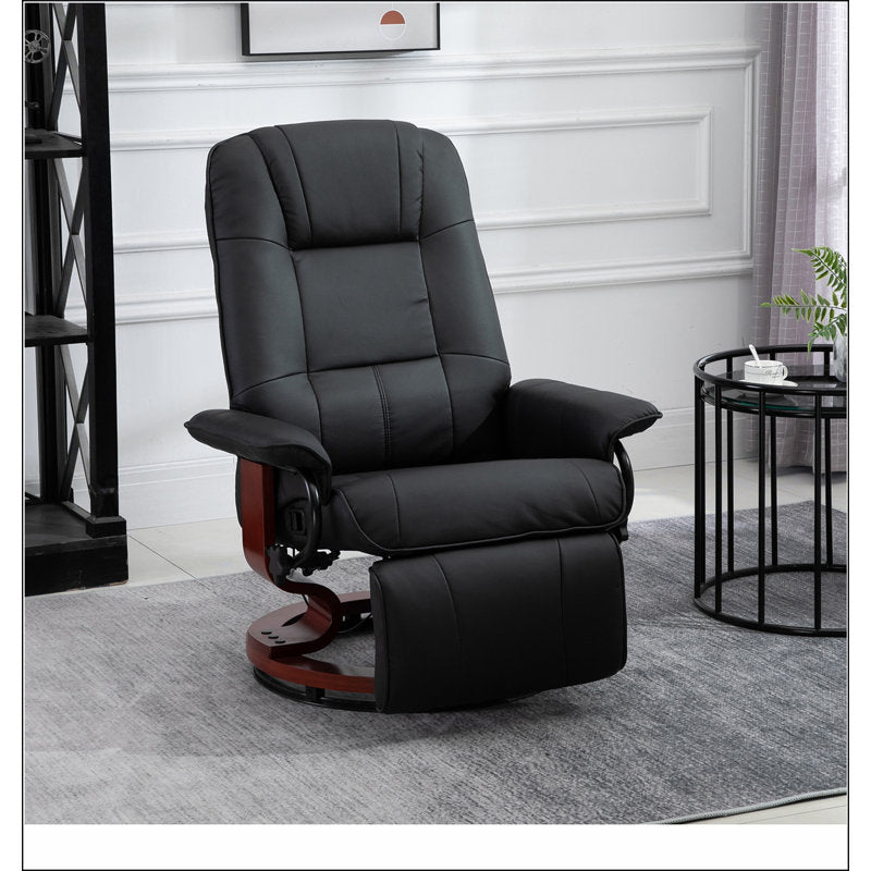 Faux Leather Manual Recliner, Adjustable Swivel Lounge Chair With Footrest, Armrest And Wrapped Wood Base For Living Room