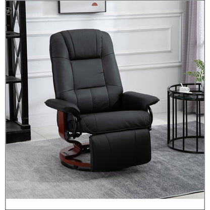Faux Leather Manual Recliner, Adjustable Swivel Lounge Chair With Footrest, Armrest And Wrapped Wood Base For Living Room
