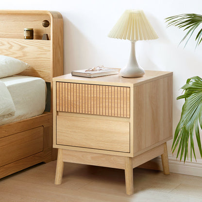 Grooved wood bedside tables with 2 drawers (set of 2)