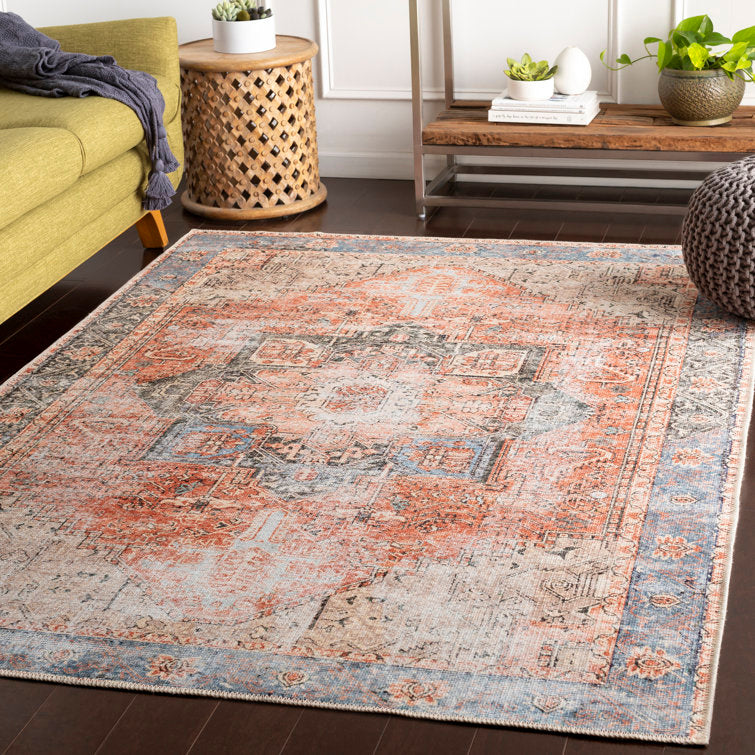 Mya Oriental Rug brick red / light gray Machine Washable 6'7 x9'