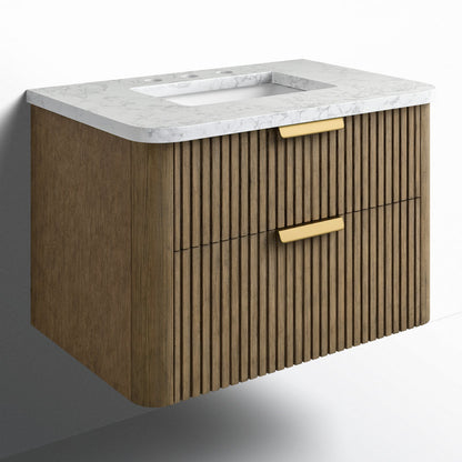 Liljan 30'' Wall-Mounted Single Bathroom Vanity with Engineered Stone Top