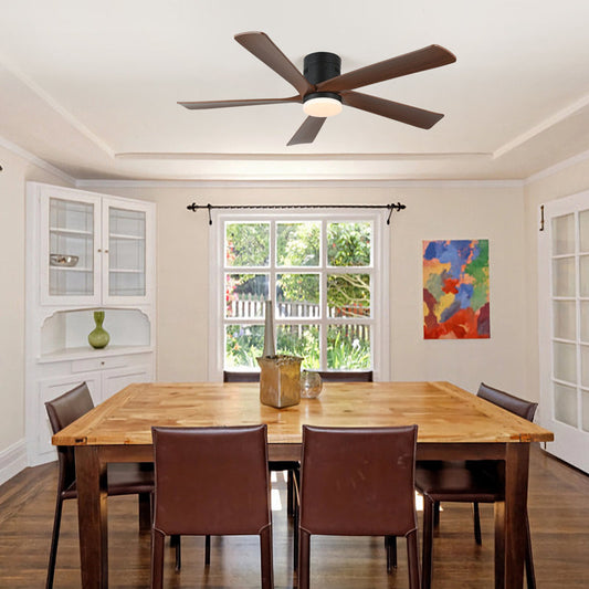 52-inch recessed ceiling fan with lights and remote control, wood grain effect farmhouse fan, stepless dimming, low-profile LED light, 6 speeds, reversible