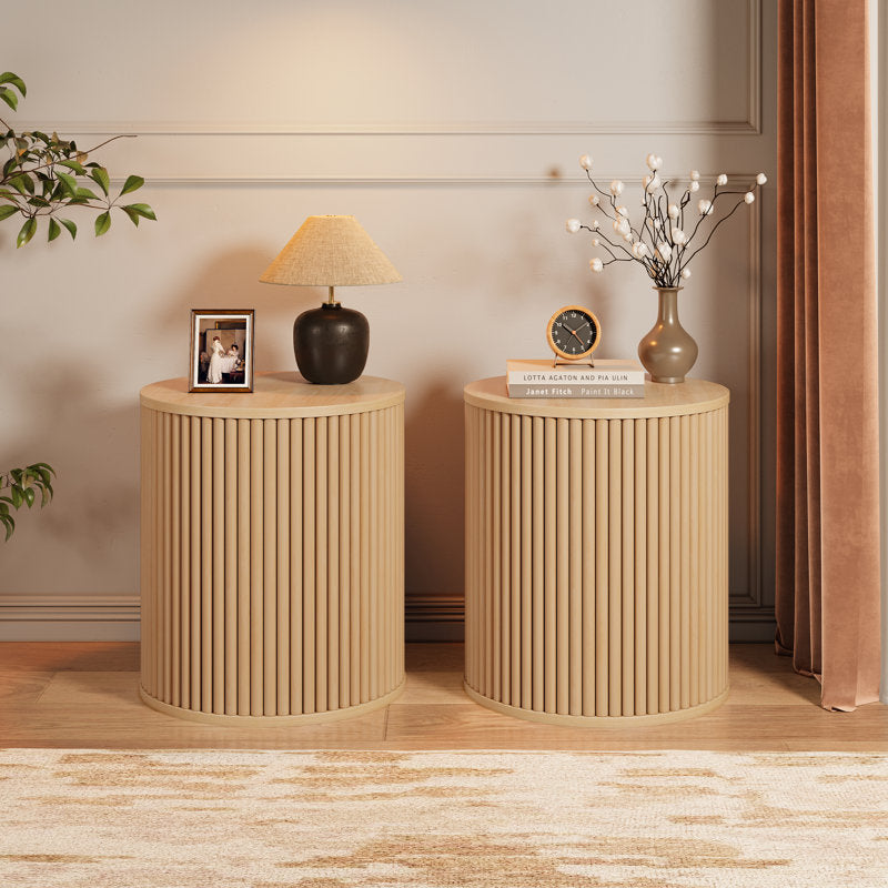 Ensemble de 2 tables d'appoint rondes cannelées - Couleur naturelle