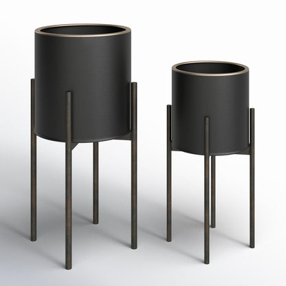 Huxton Round Metal Modern Indoor Pot Planter Set