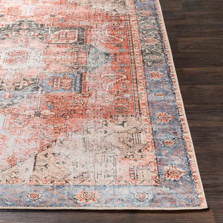 Mya Oriental Rug brick red / light gray Machine Washable 6'7 x9'
