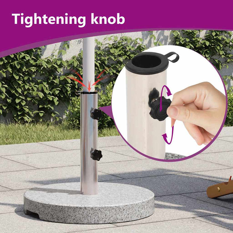 44 lb round umbrella base with handles, granite plate, stainless steel pipe, gray granite 15.7 in x 14.4 in