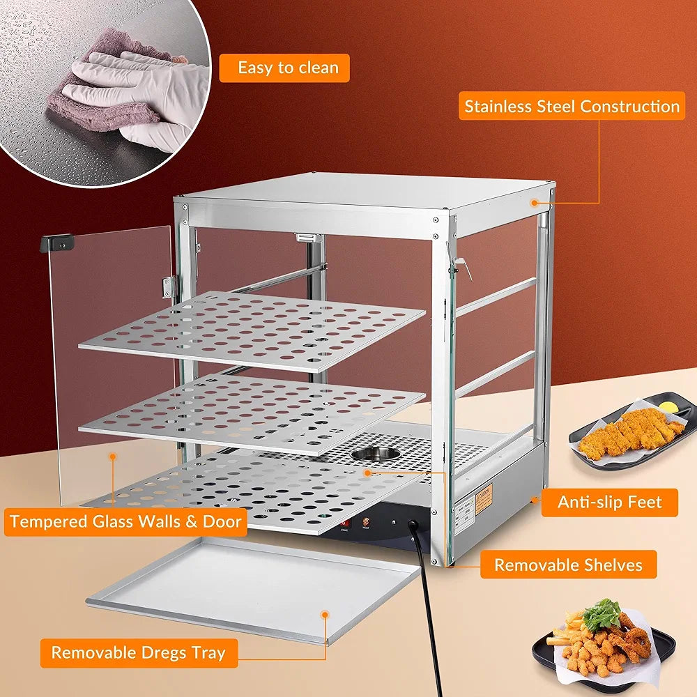 WeChef 20" Commercial Countertop Food 3-Tier Pizza Warmer with LED Adjustable Lighting Food Heater Display Case Stainless Steel for Food Truck Food Tent Fast Food Restaurant