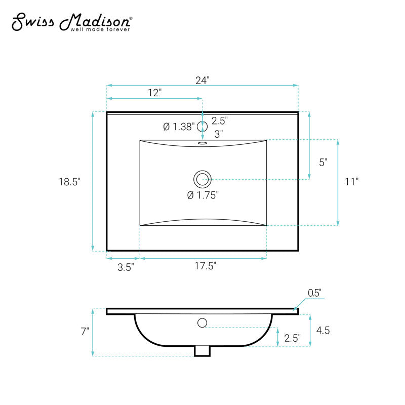 24-inch Ceramic Vanity Top with Swiss Madison Faucet Hole