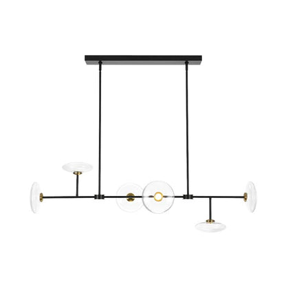 Lustre ovale linéaire à 6 lumières avec éclairage LED dimmable pour îlot de cuisine (laiton noir)