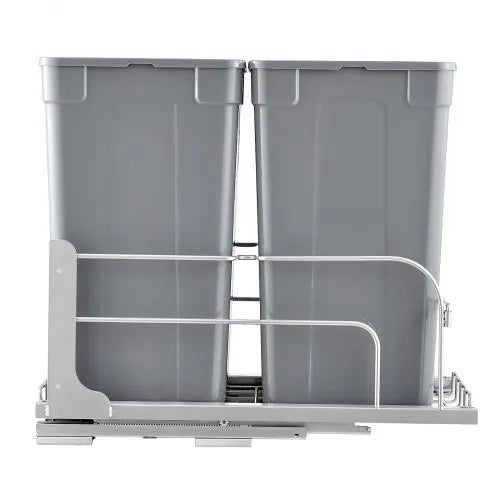 Double 27QTx2 Pullout Waste Container Under Cabinet Kitchen Bin Trash Can